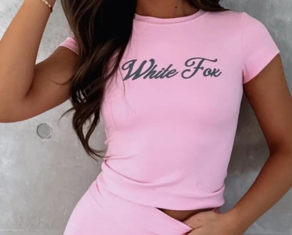 White Fox pink baby tee Large NWOT